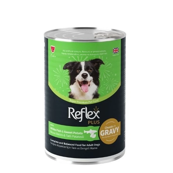 Reflex Plus Sos İçinde Beyaz Balıklı ve Tatlı Patatesli Yetişkin Konserve Köpek Maması 400 Gr