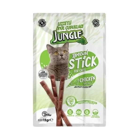 Jungle Tavuklu Stick Kedi Ödülü 3 Adet 5 Gr