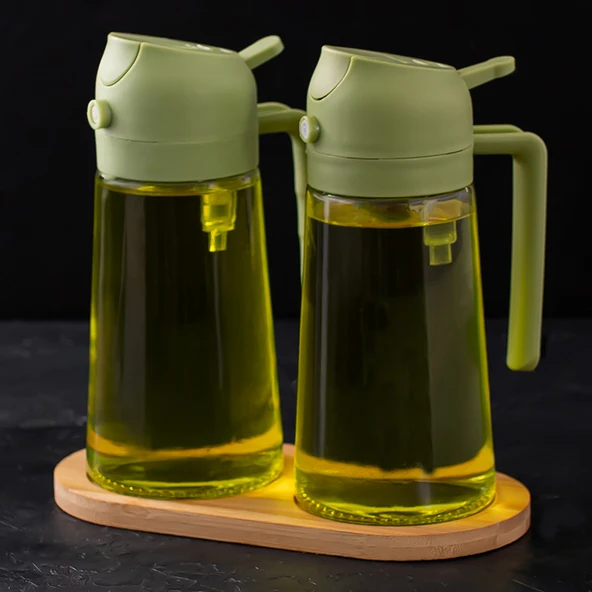 Porsima ALK-1900 Çok Amaçlı Cam Sprey Şişe -Yağdanlık Limon Sirke Sos Püskürtücü, Sızdırmaz Standlı Yağdanlık Yeşil - 4