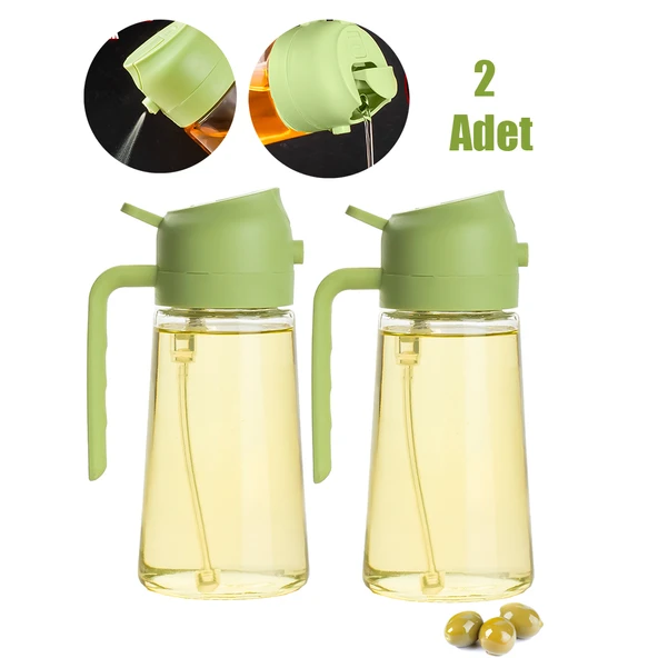 Porsima ALK-1900 Çok Amaçlı Cam Sprey Şişe -Yağdanlık Limon Sirke Sos Püskürtücü, Sızdırmaz Standlı Yağdanlık Yeşil - 6