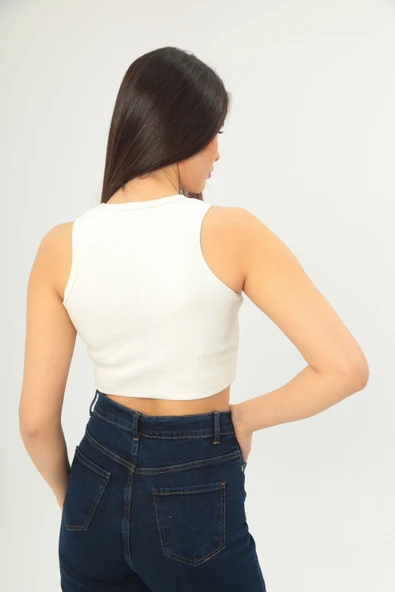 Fitilli Görünümlü Askılı Kalın Esnek Örme basıc crop - Resim 3