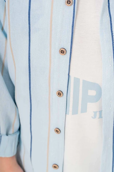 Çizgili Desenli Uzun Kol 3 Parça Erkek Çocuk Gömlekli Takım - 5