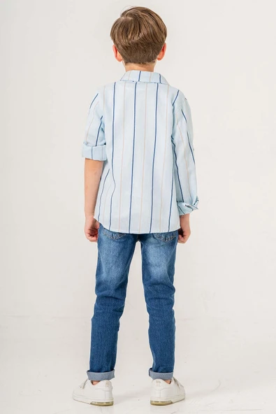 Çizgili Desenli Uzun Kol 3 Parça Erkek Çocuk Gömlekli Takım - 7