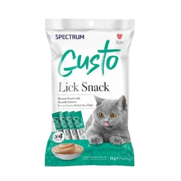 Spectrum Gusto Lick Snack Ton ve Somon Balıklı Sıvı Kedi Ödül Maması 15 Gr 4 Adet