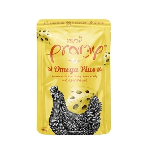 Pramy Omega Plus Jöle İçinde Tavuklu ve Peynirli Pouch Yetişkin Konserve Kedi Maması 70 Gr