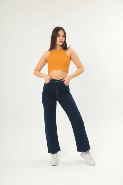 Fitilli Görünümlü Askılı Kalın Esnek Örme basıc crop - Resim 3