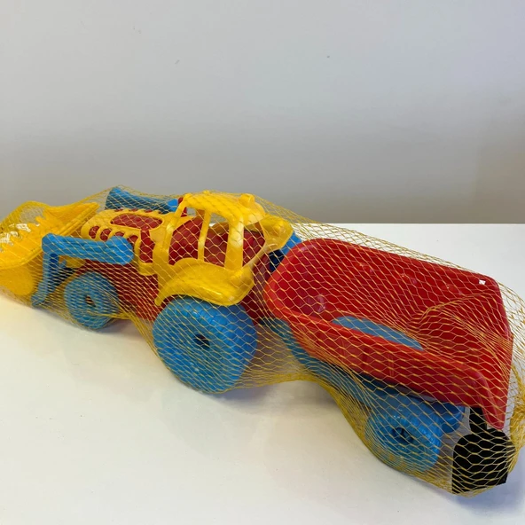 Sarı Kırmızı Mavi Renkli Şirin Kum Kepçesi Kürekli ve Kum Taşıyıcılı Traktör | 43x15 Cm | Mavi Su Dünyası - 3