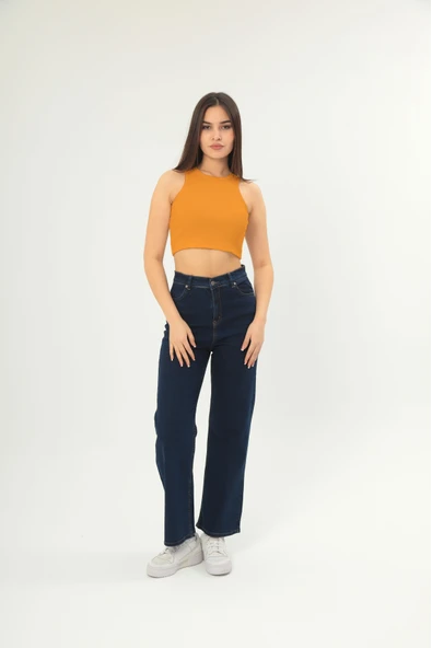 Fitilli Görünümlü Askılı Kalın Esnek Örme basıc crop - Resim 2