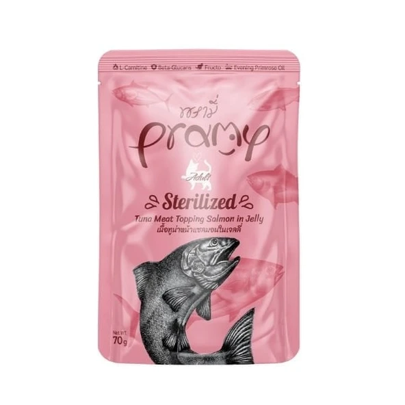 Pramy Sterilized Jöle İçinde Somonlu ve Ton Balıklı Pouch Kısır Konserve Kedi Maması 70 Gr