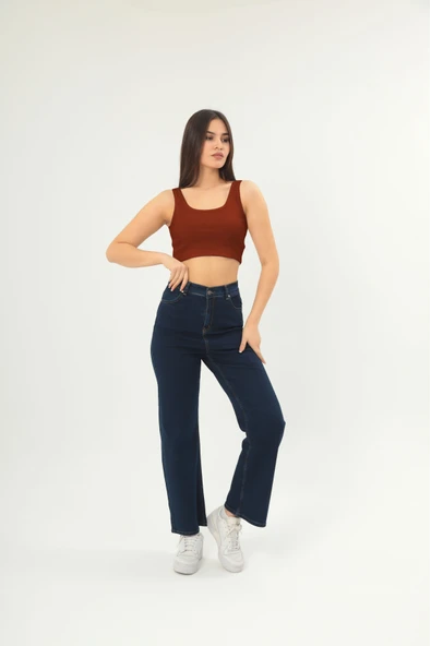 Fitilli Görünümlü Askılı Kalın Esnek Örme basıc crop - Resim 2