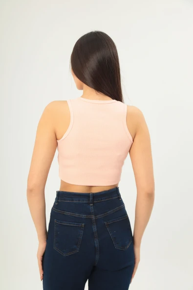 Fitilli Görünümlü Askılı Kalın Esnek Örme basıc crop - Resim 4