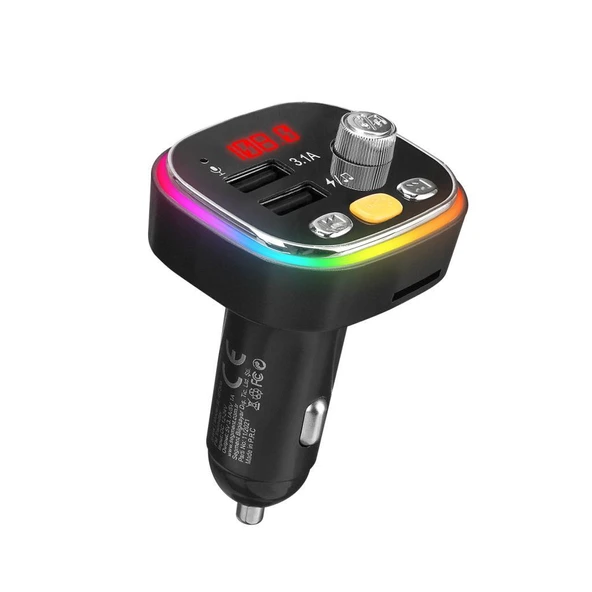 S-link SL-BT306 Çift USB 5V 3.1A Rainbow Işıklı Led Ekran TF Kartlı V5.0 Bluetooth Fm Transmitter