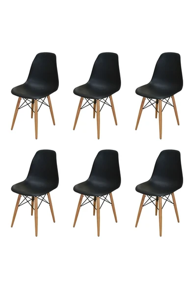 Woodesk Luna Ağaç Ayaklı 6 Adet Siyah Eames Sandalye Snd3014-6syh