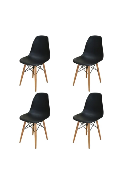 Woodesk Luna Ağaç Ayaklı 4 Adet Siyah Eames Sandalye Snd3013-4syh