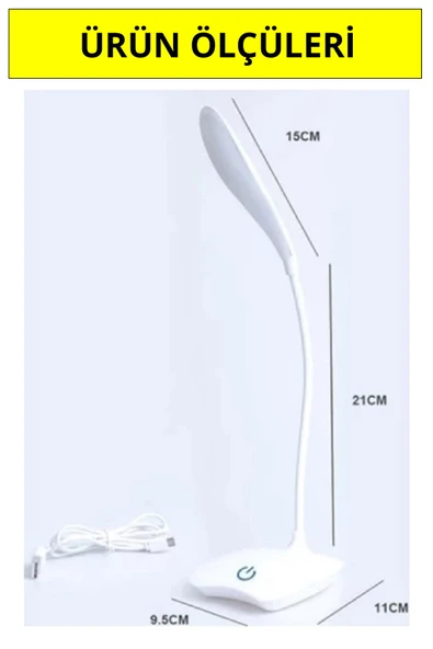 Pilli Ledli Masa Lambası 3 Kademeli Okuma Işığı Çalışma Lambası Beyaz Işık Usb Kablolu - 8
