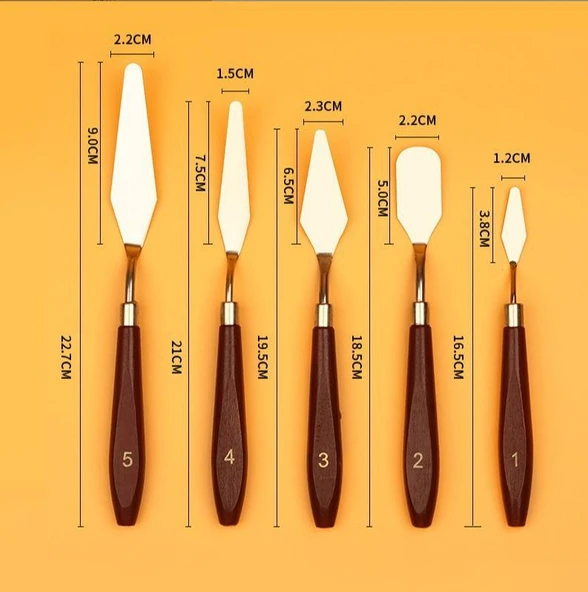 Cbtx 10 Adet Ahşap Saplı 5 Akrilik Boya Guaj Boya Bıçağı - 3