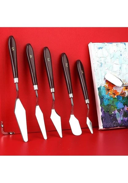 Cbtx 10 Adet Ahşap Saplı 5 Akrilik Boya Guaj Boya Bıçağı - 2