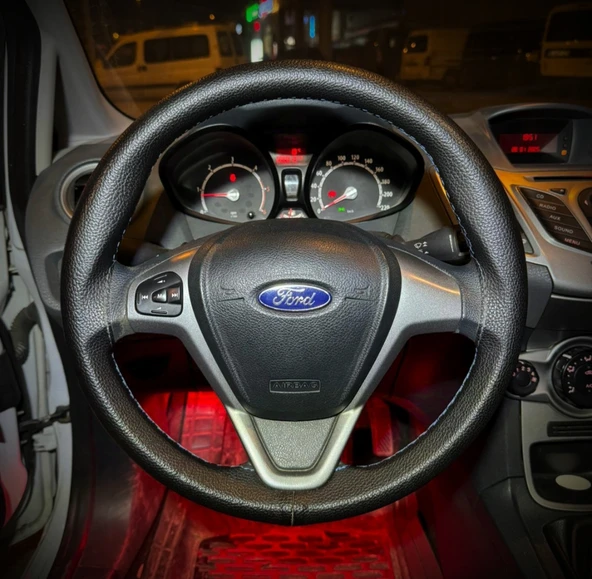 DİKİŞLİ DİREKSİYON KILIFI SİYAH DERİ GRİ DİKİŞLİ FORD CURRİER İÇİN - 1