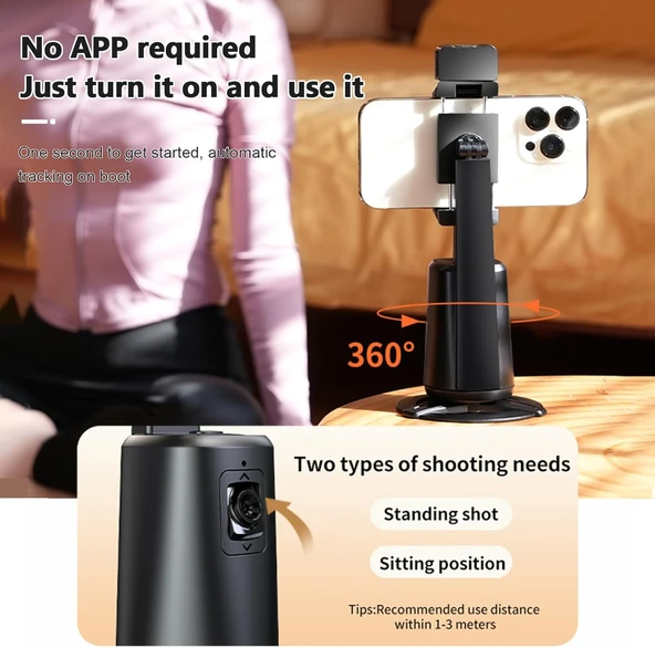 Otomatik Yüz Takipli Standlı Selfie Tripod 360° Dönüş LED Işık Vlog Canlı Yayın Videosu için - 4