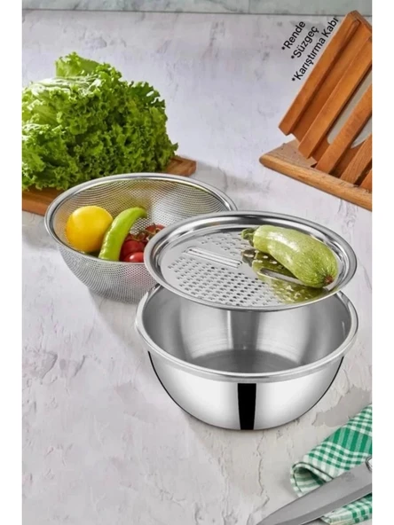Cooker CKR3490 Çelik Rendeli Süzgeçli Karıştırma Kabı 24 Cm