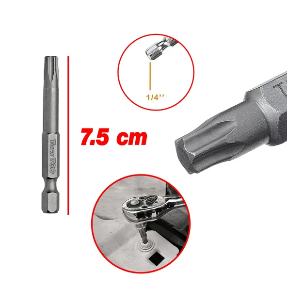 Bits Uç Mıknatıslı Torx T30 75 mm 10'lu Set Kutulu Manyetik 1/4" Matkap Ucu Tork 7.5 cm Uzunluk - 2