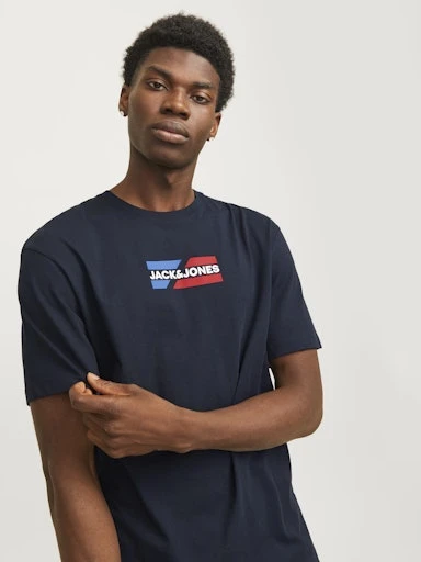 Jack Jones Erkek Jjecrop  Bisiklet Yaka Lacivert Tişört 12268415 - 5