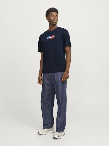 Jack Jones Erkek Jjecrop  Bisiklet Yaka Lacivert Tişört 12268415 - 3