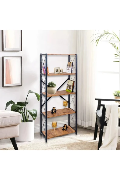 AKIS HOME 5 Raflı Metal Ayaklı Dekoratif Kitaplık