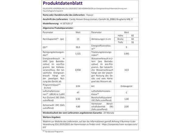 Hoover HI 3E7L0S-17 5 Programlı Tam Entegre Ankastre Bulaşık Makinesi 13 Kişilik - 5