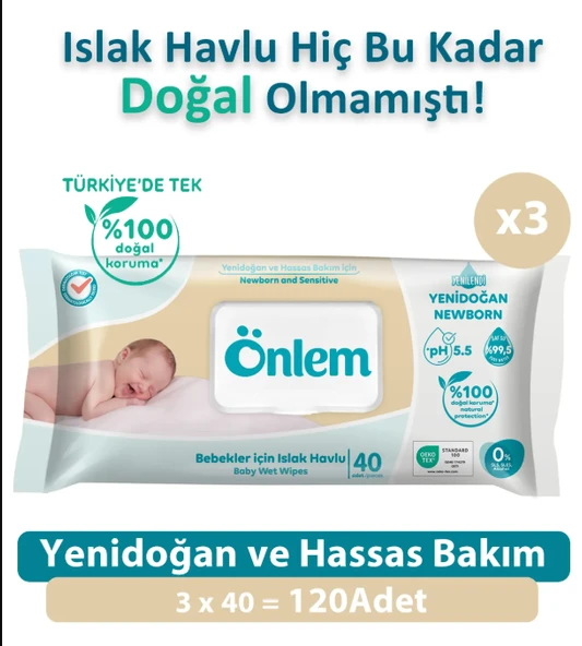 ÖNLEM Yenidoğan ve Hassas Bakım Islak Havlu 3 x 40 ( 120 Adet ) - 2