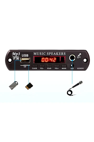 60W Amplifikatör Bluetooth 5.3 MP3 WM? ??? Dekoder Kurulu Ekran Mikrofon 12V Araba FM Radyo USB - 5