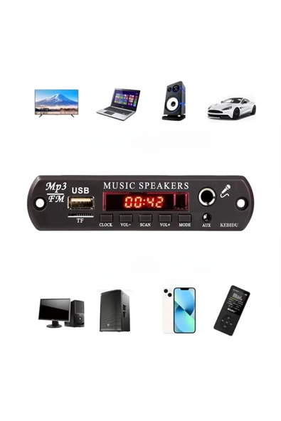 60W Amplifikatör Bluetooth 5.3 MP3 WM? ??? Dekoder Kurulu Ekran Mikrofon 12V Araba FM Radyo USB - 3