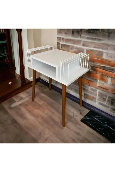 AKIS HOME Plak Ve Pikap Sehpası 2 Li Beyaz Ahşap Ayaklı - 4