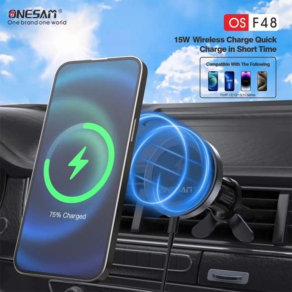 Onesam F48 15W Magsafe Kablosuz Şarjlı Araç Telefon Tutucu - 5