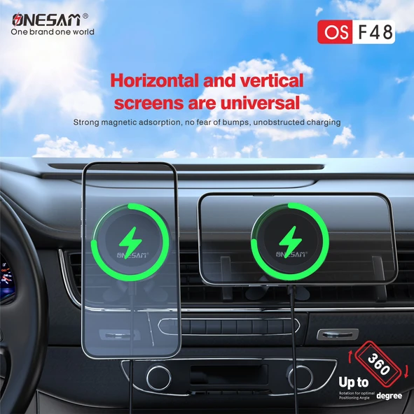 Onesam F48 15W Magsafe Kablosuz Şarjlı Araç Telefon Tutucu - 4