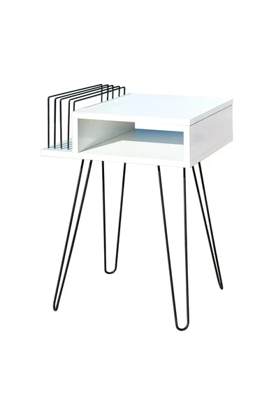 AKIS HOME Beyaz Plak ve Pikap Sehpası Metal Ayaklı - 3