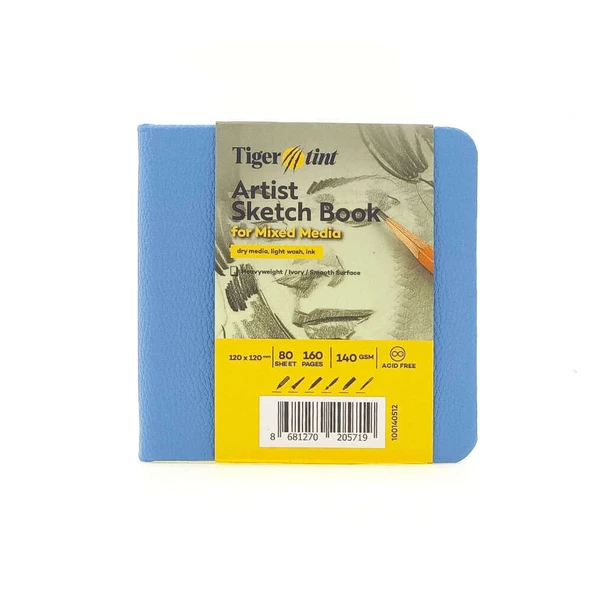 Tigertint Sert Kapak Eskiz Defteri 140 g 12x12 cm 80 Yaprak Gökyüzü Mavi 100140512 - Resim 2