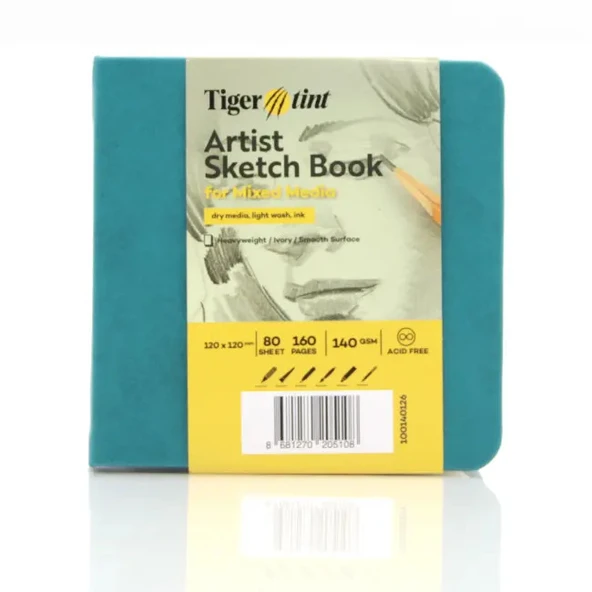 Tigertint Sert Kapak Eskiz Defteri 140 g 12x12 cm 80 Yaprak Turkuaz 100140127