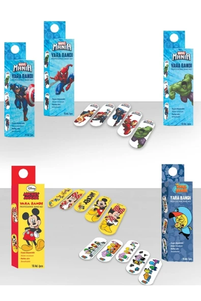 MARVEL Kral Şakir-spıderman-hulk-captan Amerika-mickey Yara Bandı 10 Lu *5 Paket*