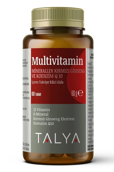 TALYA Multivitamin İçeren Takviye Edici Gıda (Mineraller, Kırmızı Ginseng ve Koenzim Q10), 60 Tablet