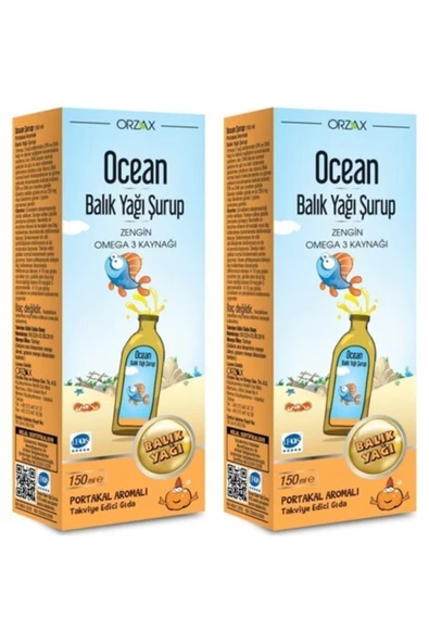 OCEAN Omega 3 Portakal Aromalı Balık Yağı Şurubu 150 Ml 2'li Paket