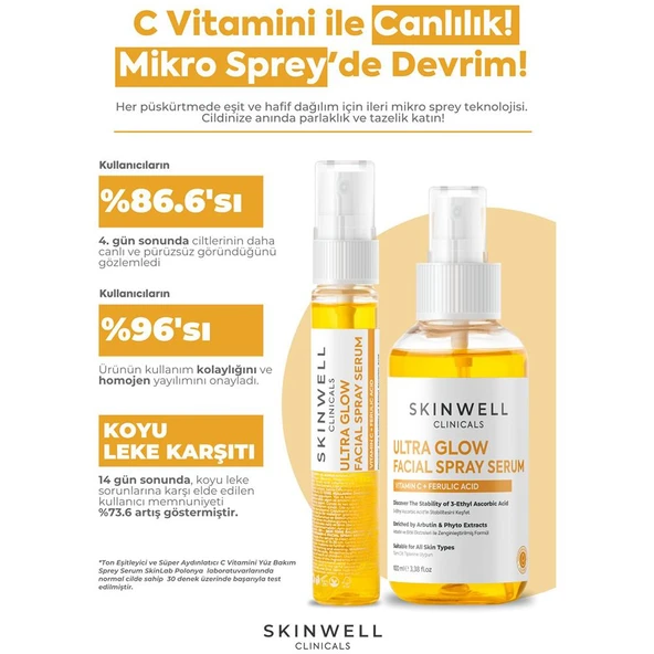 Skinwell Ton Eşitleyici ve Süper Aydınlatıcı C Vitamini Yüz Bakım Sprey Serum 100ML - 4