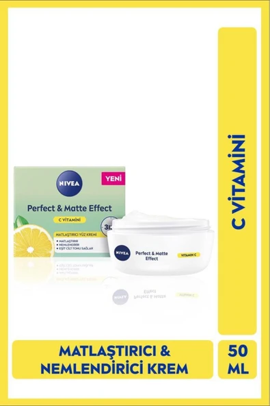 Perfect&matte Matlaştırıcı Gündüz Yüz Bakım Kremi 50ml, C Vitamini, Eşit Cilt Tonu, Nemlendirici