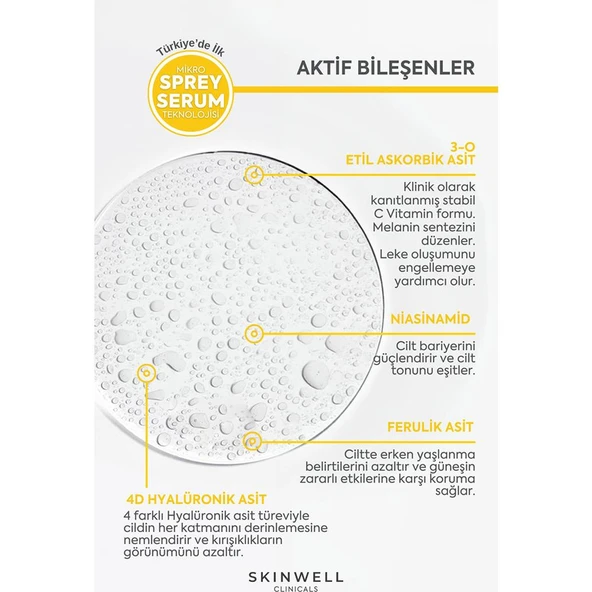 Skinwell Ton Eşitleyici ve Süper Aydınlatıcı C Vitamini Yüz Bakım Sprey Serum 100ML - 5