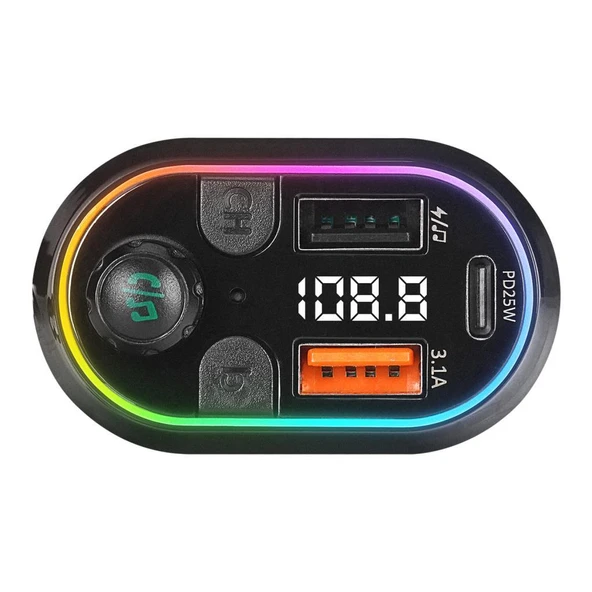 S-link SL-BT307 Çift USB 5V 3.1A/1A Led Işıklı Siyah 2 İn 1 C Port + İphone Bluetooth Fm Transmitter - 2