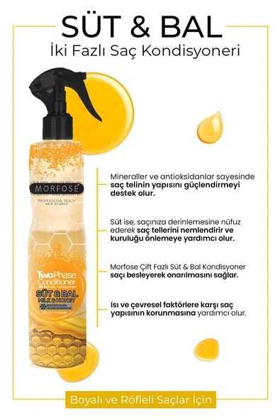 Boyalı ve Röfleli Saçlar İçin Çift Fazlı Süt & Bal Fön Suyu 400 ml - 2