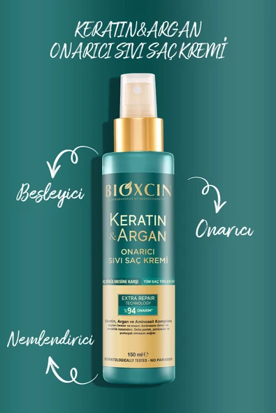 Keratin & Argan Onarıcı Sıvı Saç Bakım Kremi 150 ml - Yıpranmış Ve Hassas Saçlar - Resim 4