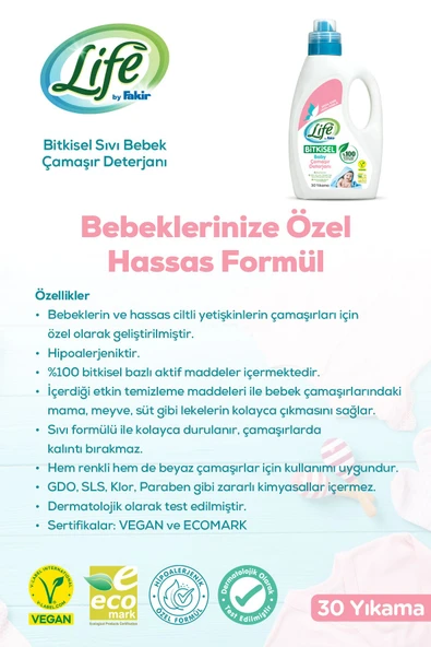 Bitkisel Baz Vegan Sıvı Bebek Çamaşır Deterjanı 1500 ml - 2