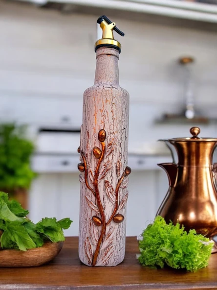 Özel Tasarım El Yapımı Rose Gold Zeytin ve Zetyindalı Detaylı Yağdanlık, Sosluk, Sirkelik, Mutfak Dekor - 3