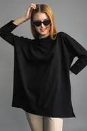 Uzun Kollu Örme Tunik - Siyah Kadın Tesettür Tunik Modest Tunik Örme Elbise Uzun Kollu Elbise - 3